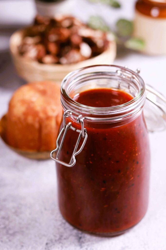 Tangy tamarind chutney with snacks.