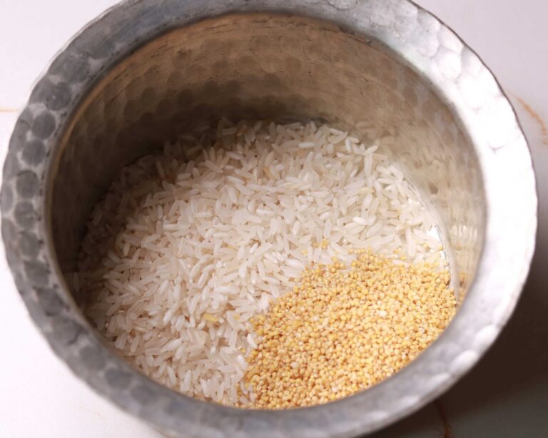 Rustic bowl with rice and millets