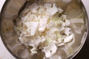 Freshly washed and diced cabbage