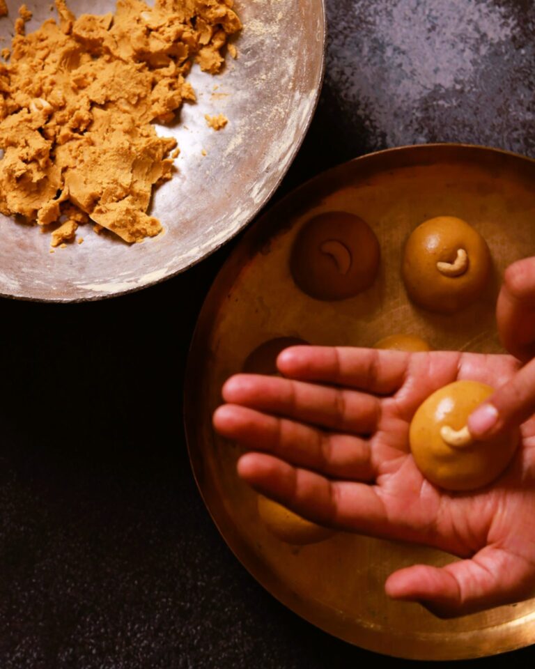 Laddu garnish close-up.