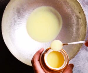 Ghee addition to Gajar ka Halwa.
