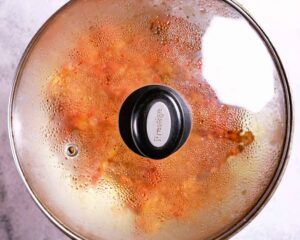 Lid covered, slow-cooking magic.