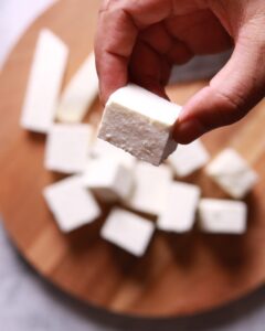Succulent paneer cube delight.