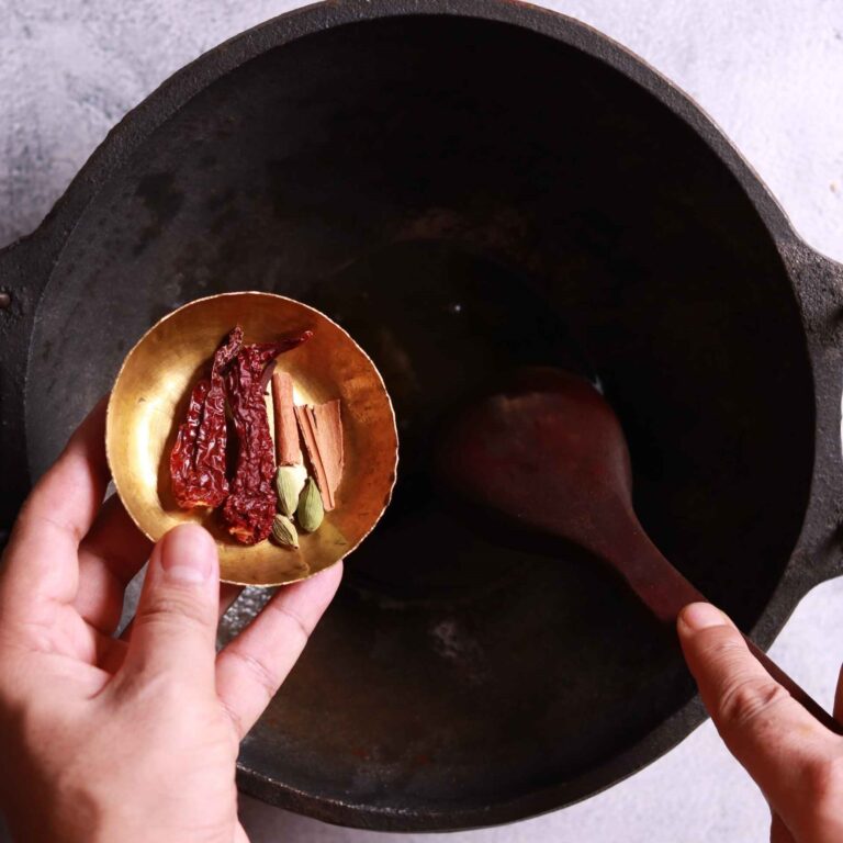 Spices frying in pan