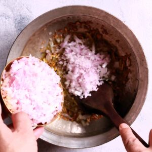 Golden brown onions frying for Lauki Ka Kofta