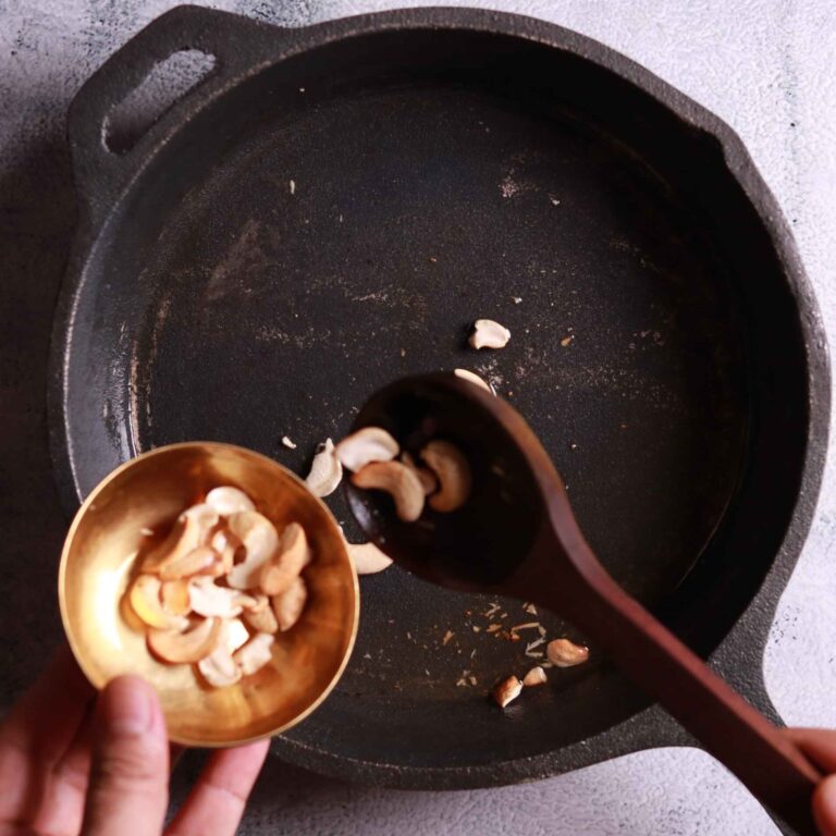 Frying cashews in oil