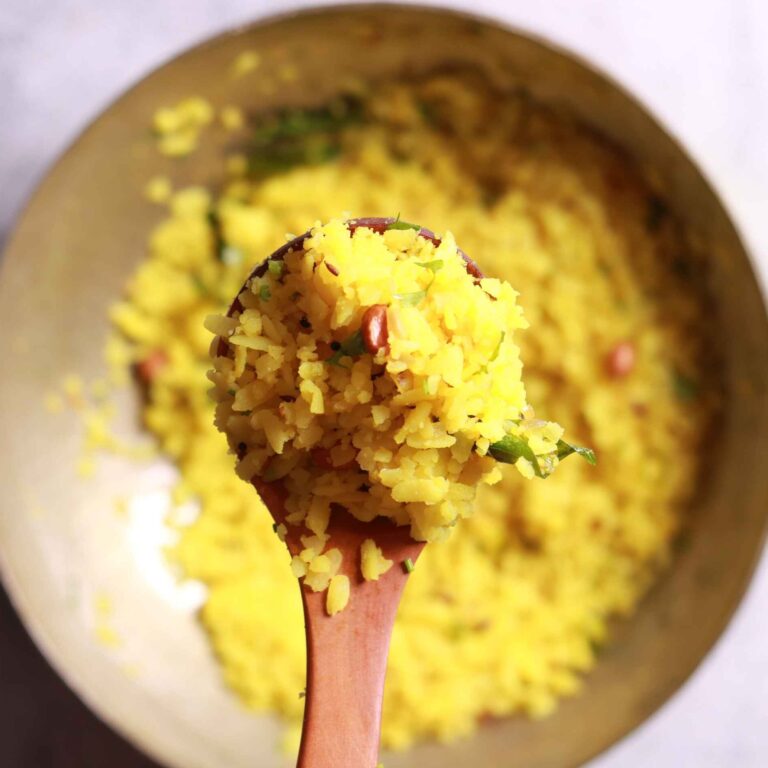 Cooking poha in wok