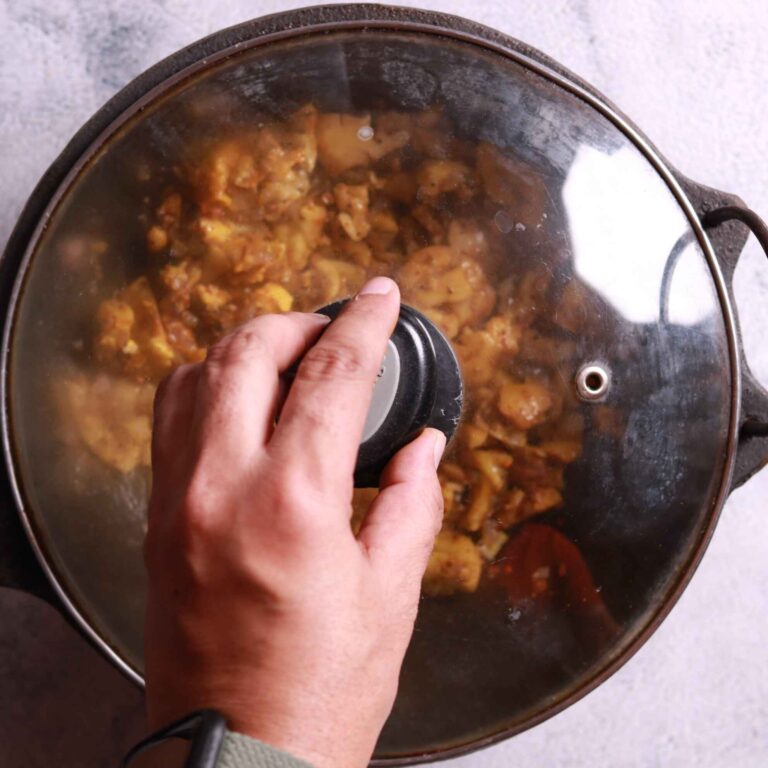 Covered pan cooking potatoes