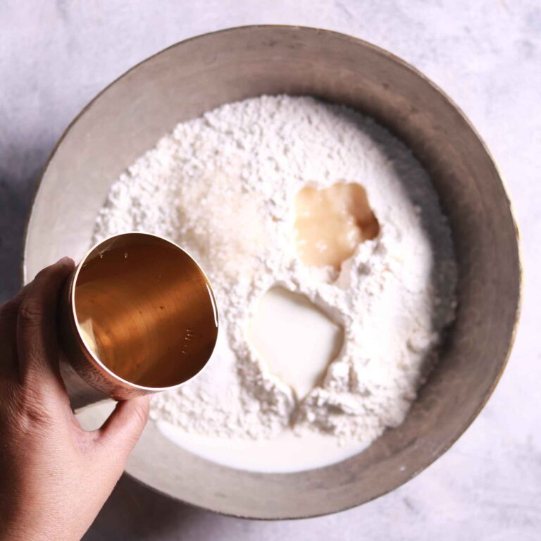 Pouring milk and water