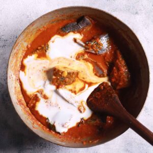 Simmering coconut fish curry