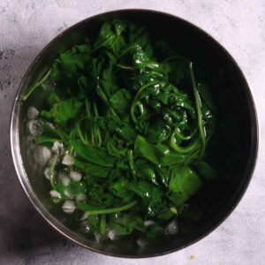 Spinach in ice water