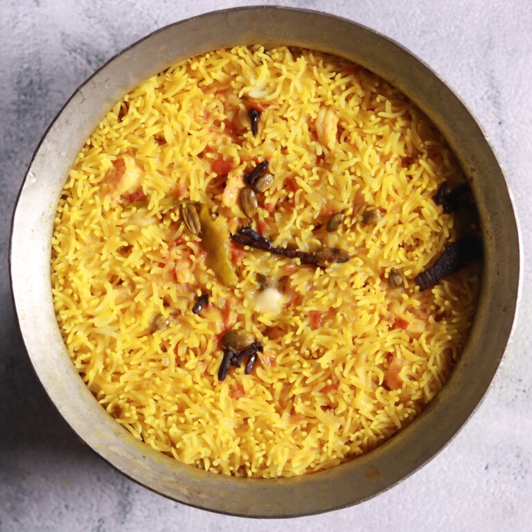 Serving Goan prawn pulao