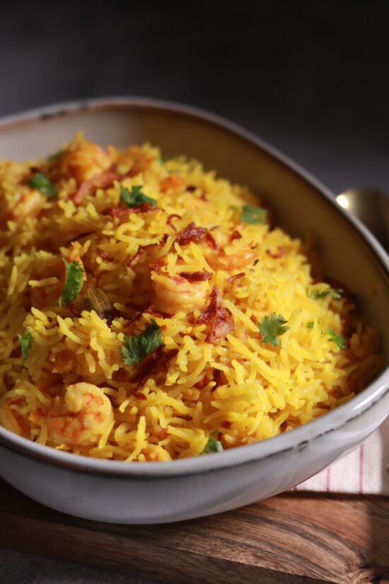 Serving Goan prawn pulao