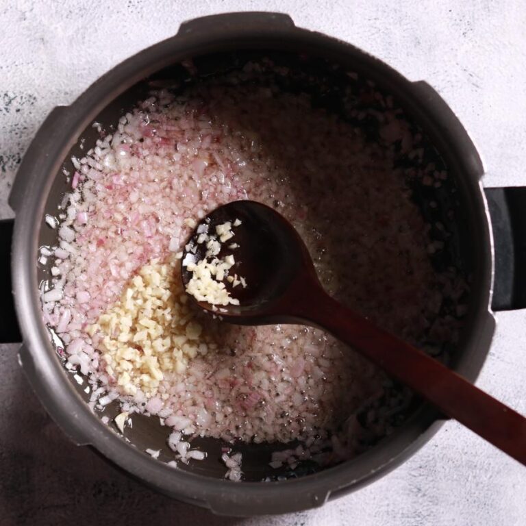 Golden sautéed onions and chopped garlic