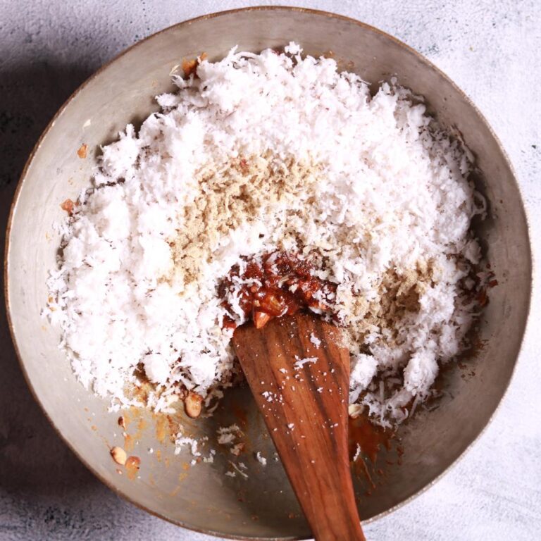 Adding coconut to mixture
